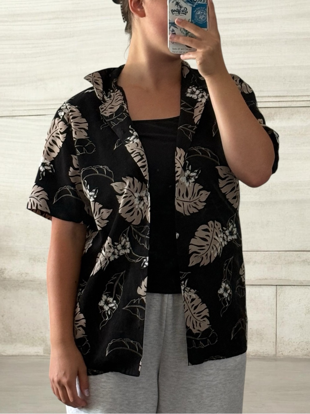 Tailored Black Short-Sleeve Tropical Print Dress Shirt